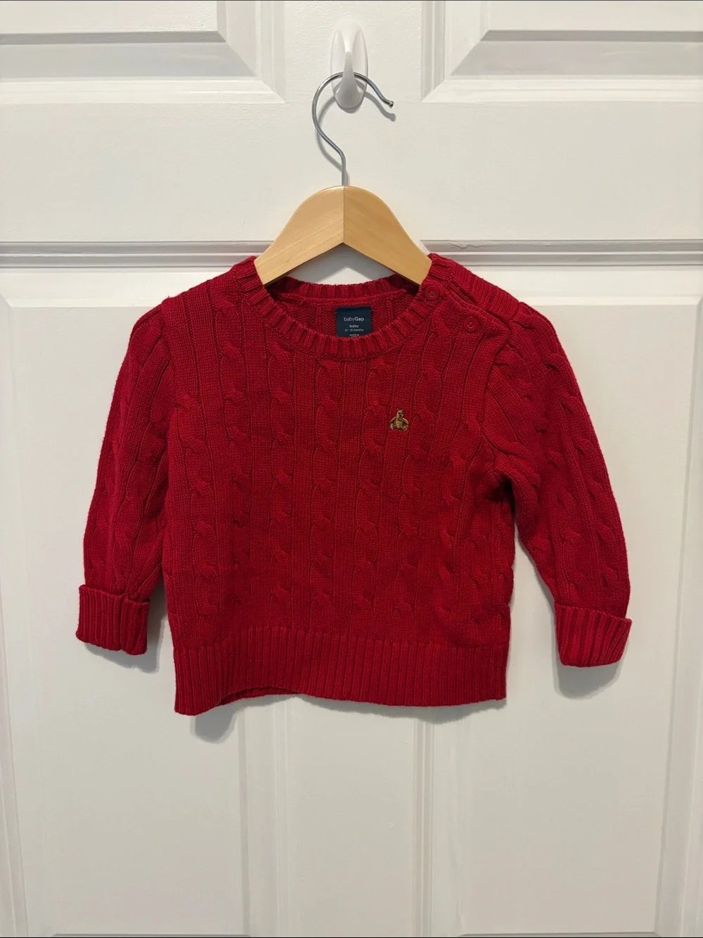GAP Red Cable Knit Button Shoulder Sweater